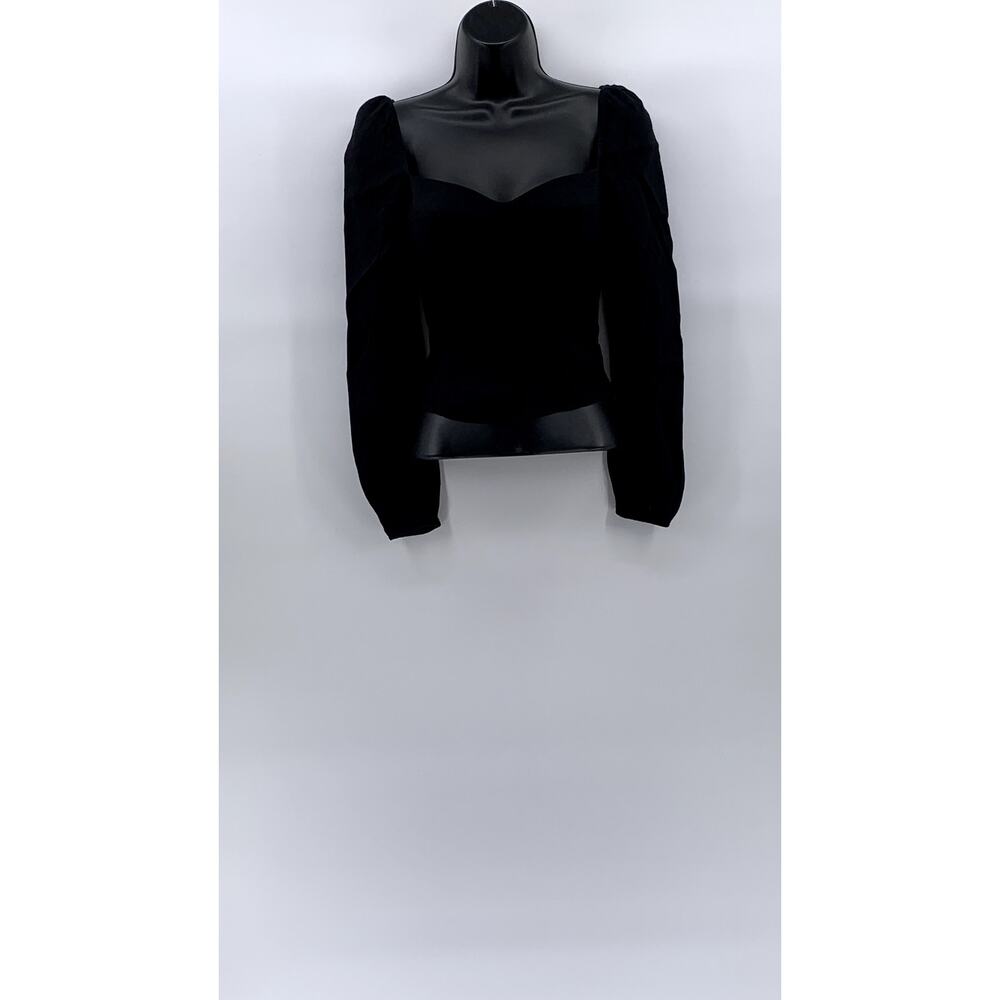 REFORMATION Women's Black Sweetheart Neck Long Puff Sleeve Smocked Top SZ 0